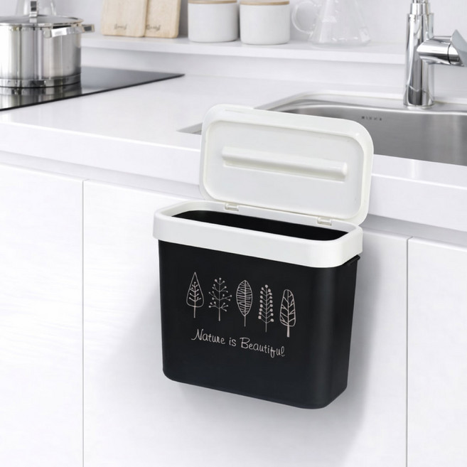 오두막하우스 싱크대 걸이형 휴지통 벽부착형 다용도, 블랙