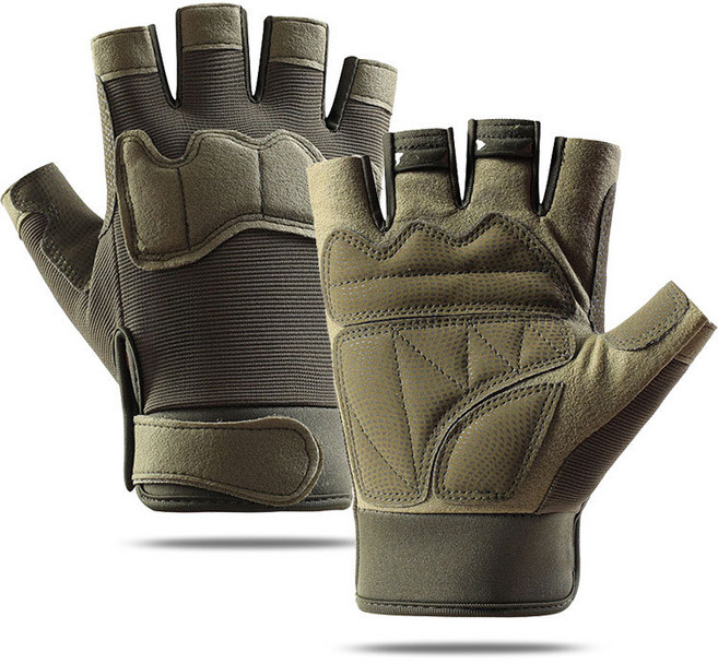 wonerly 아웃도어 액션핏 반장갑 등산 라이딩, 카키, 1개