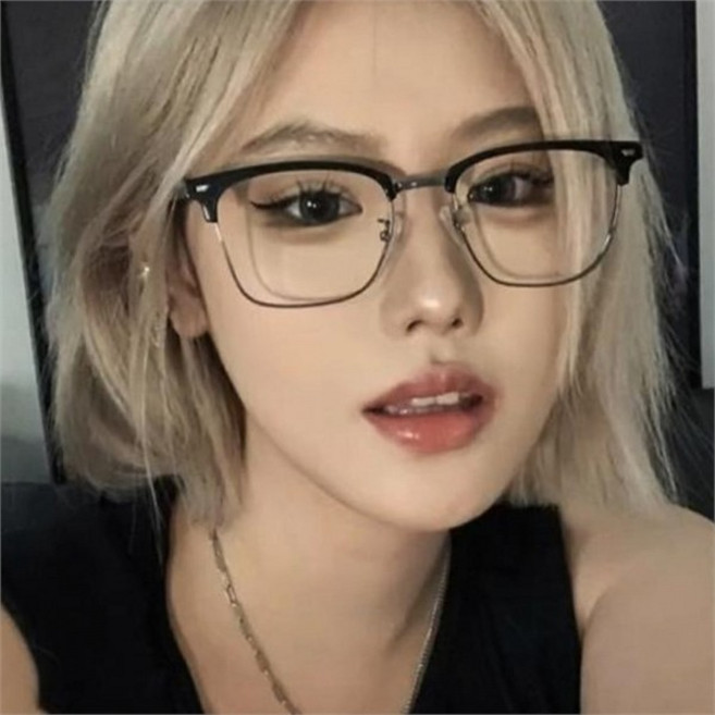 하금테 안경 클래식 데일리 메탈 반뿔테 안경 패션 남성 여성 스마트폰