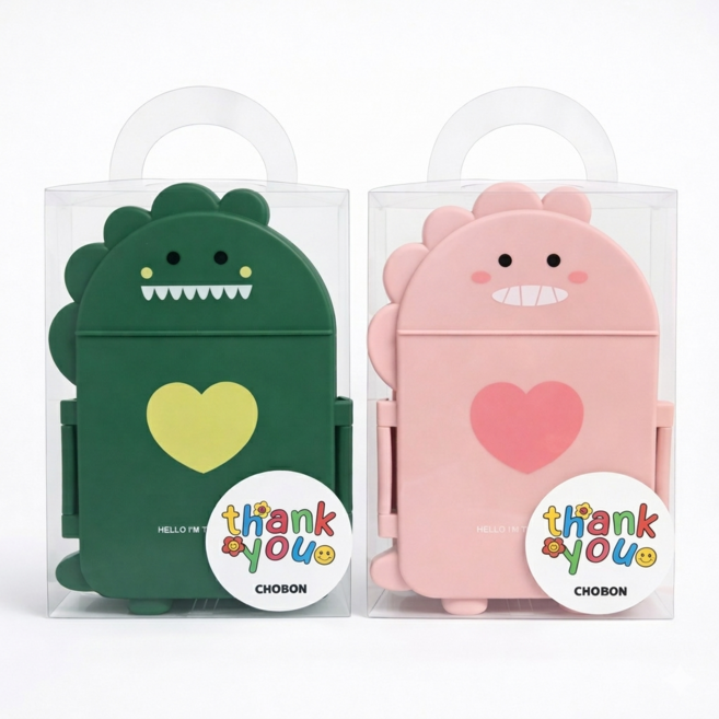 최본 어린이집 유치원 단체 생일 선물 구디백 답례품 공룡 도시락 2종 세트, 그린, 핑크, 5세트