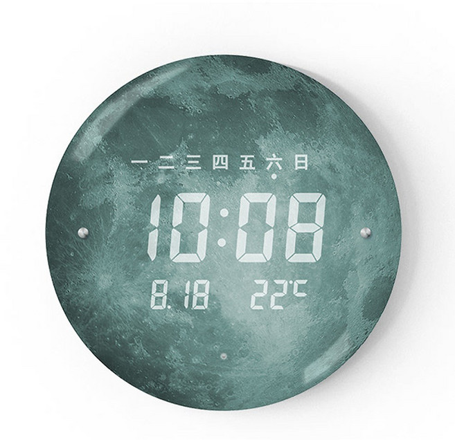 北歐風 LED智慧時鐘 LED時鐘 智能鐘 電子鐘 壁掛 桌立 電子時鐘, 中文版月球色-強化玻璃