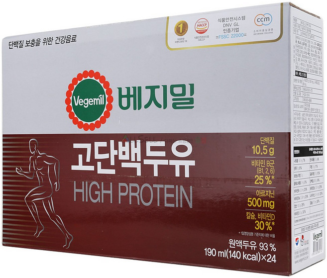 정식품 베지밀 고단백두유 190ml X 24입, 24개