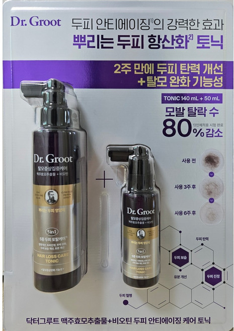 탈모증상집중케어 닥터그루트 맥주효모추출물+비오틴 뿌리는두피 영양제 (토닉140ml+50ml), 1개