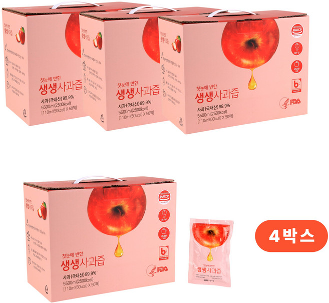 시골내음 생생 사과즙, 200팩, 110ml