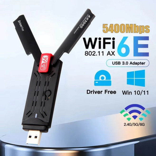 호환 WiFi 7 USB 3.0 어댑터 BE6500 네트워크 카드 트라이 밴드 6G/5G/2.4G USB 동글 무선 무선 수신기 드라이버 Win 10 11, 5400Mbps WiFi 6, 1개
