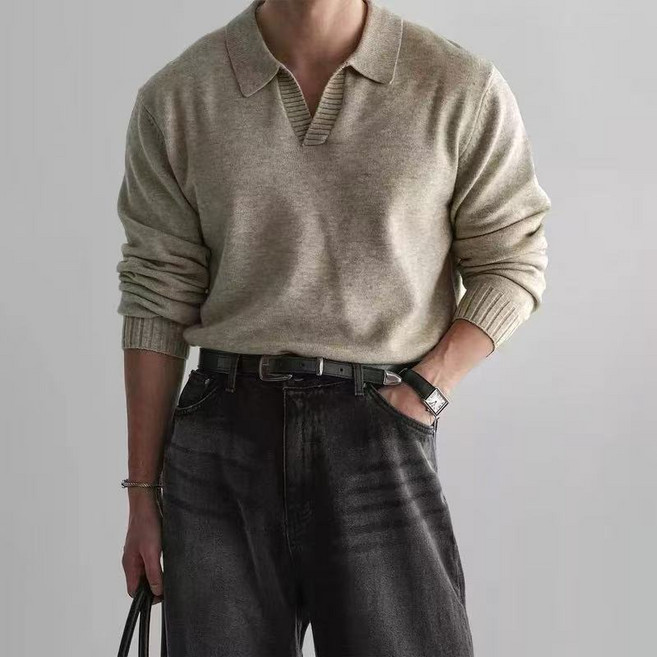 style dr 남자 긴팔 니트 머슬핏 고급 브이넥니트 티셔츠 어깨가넓어보이는옷