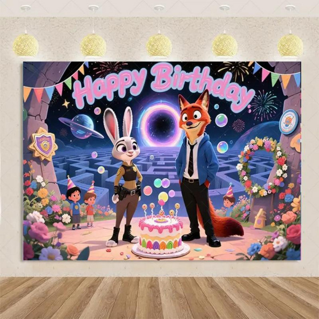 동화 영화 주토피아 생일 파티 장식 케이크 숫자 풍선 주디 닉 배경 샤워, 1개