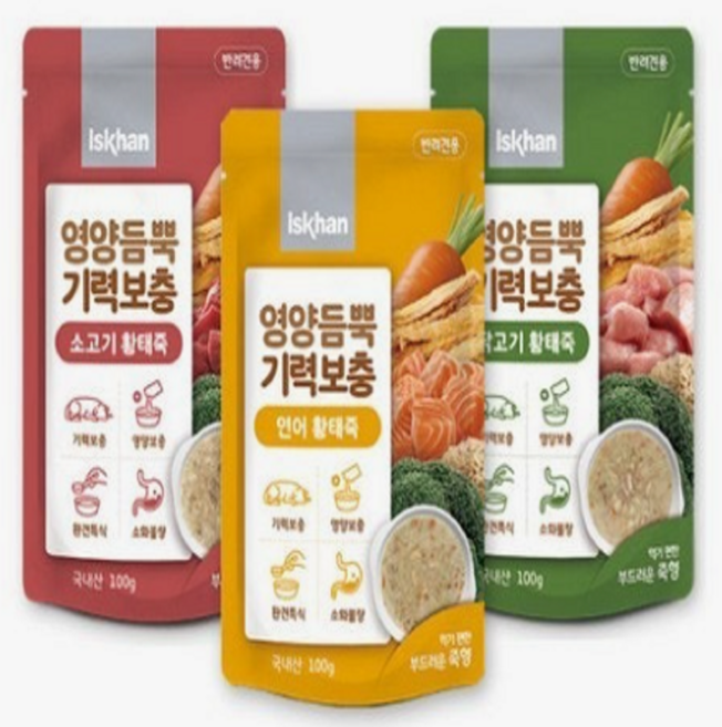 이즈칸 강아지 영양파우치 / 황태 3종 맛(소고기 닭고기 연어) 와와펫 단독 구성, 100g, 24개