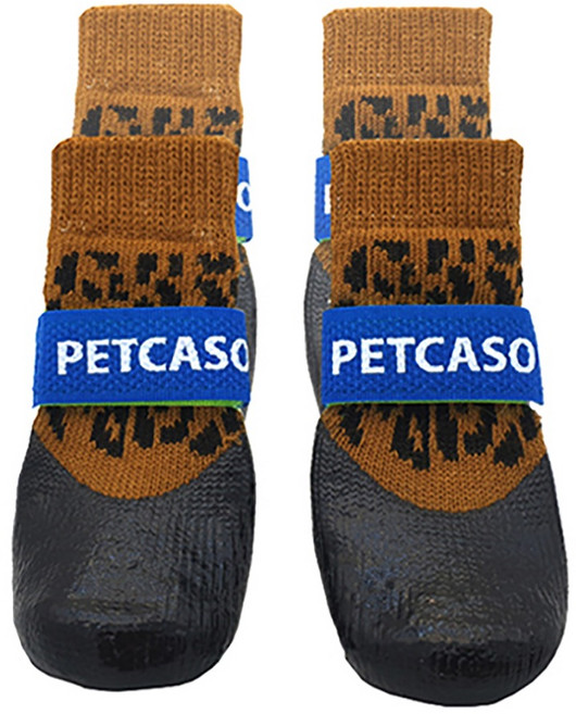 펫카소 강아지 방수양말 겸 미끄럼방지 신발, 표범, 1세트