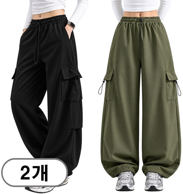 8위 - 차쿠 1+1 남녀공용 와이드 카고팬츠 통바지 와이드 바지 캐주얼 밑단 조걸 스톱퍼