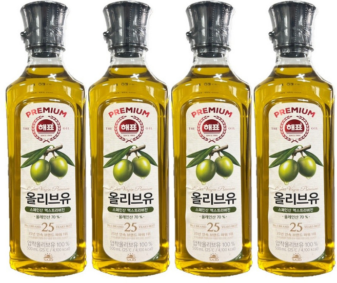 해표 압착 올리브유, 500ml, 4개