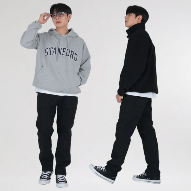 남성 기모 스판 면바지 겨울 히든밴딩 아메카지 퍼티그 팬츠