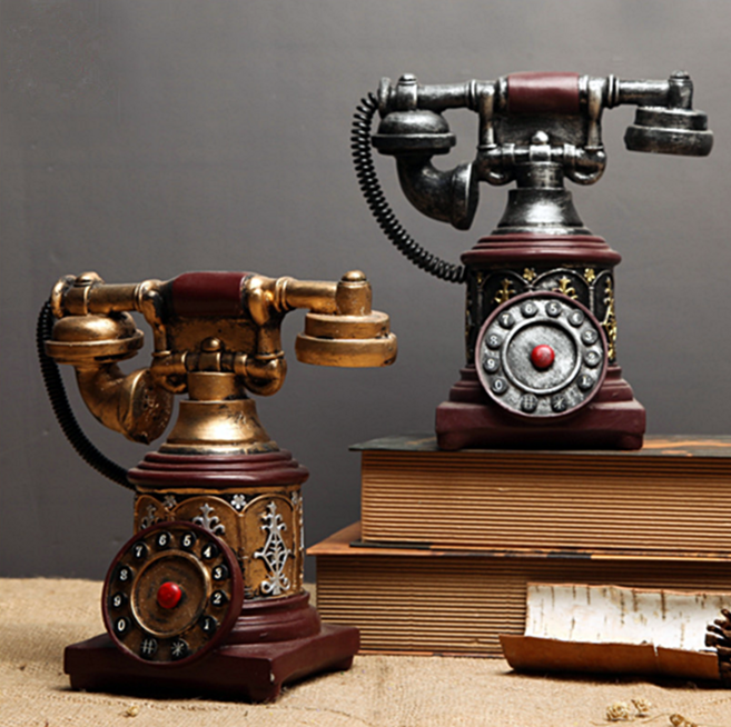 엔틱 빈티지 소품 골드&실버 택일 고전 전화기 모형 저금통 거실 카페 장식 전화기능 없음, 골드