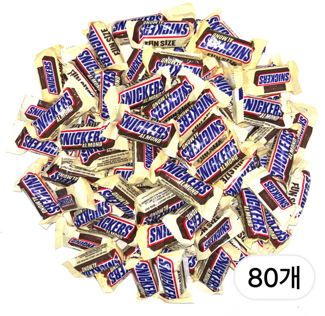 마즈 스니커즈 아몬드 펀사이즈 초코바 등산간식 대용량 개별포장, 80개, 19g