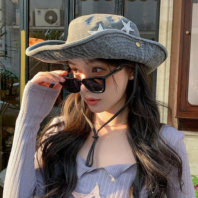 빈티지 워싱 스티치 카우보이 마운틴햇 여성 아웃도어 모자 트렌디한 챙넓은 썬햇 힙한 데일리 꾸안꾸 패션 아이템 페스티벌 캠핑모자 등산모자 나들이용 모자 스타일리시 코디 버킷햇