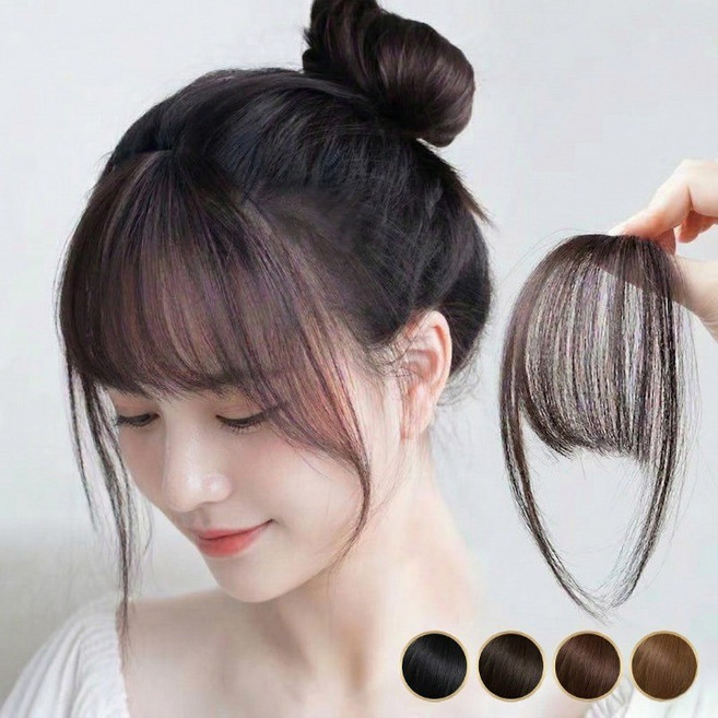 슈리팜 시스루뱅 앞머리 가발 똑딱이 헤어피스 자연스러운 부분가발, 2개, 라이트 브라운