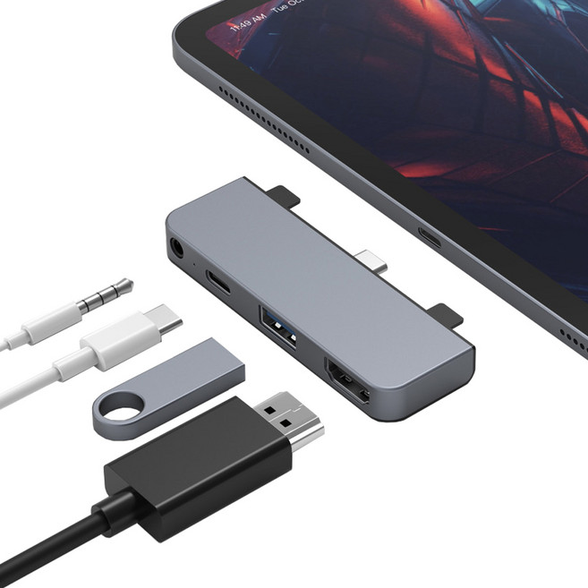 하이퍼드라이브 4in1 USB-C 멀티허브 도킹스테이션 4K HDMI 60W PD충전 아이패드/노트북 호환 (HD319E), 그레이, 1개