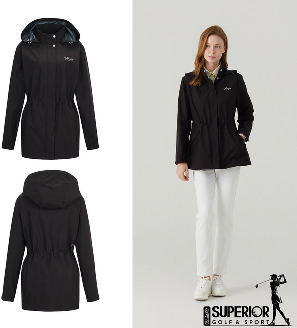 골프웨어 [슈페리어 중계점] *2025년 봄특가BIGSALE* 여성 바람막이 점퍼 (블랙) 비비드한 컬러 라인 생활 방수 소재의 하프 기장 디자인 봄 간절기 웨더 점퍼