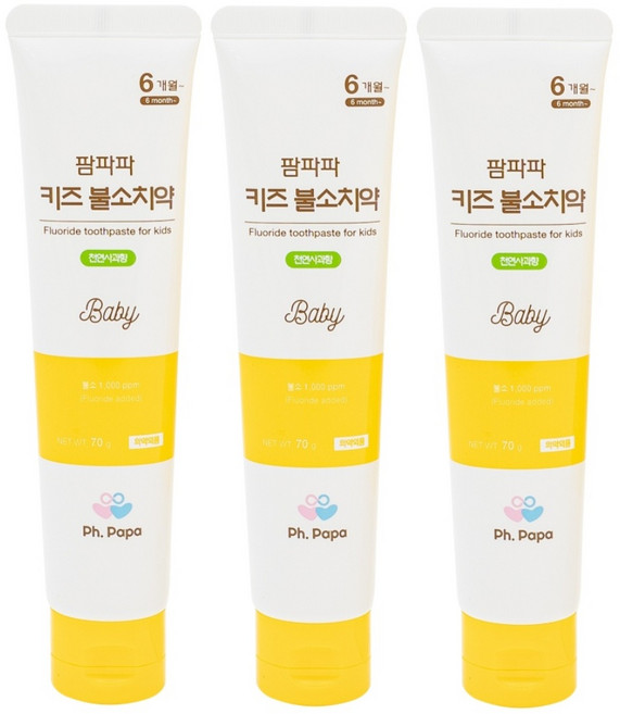 팜파파 1000ppm 키즈(아기) 불소 치약, 70g, 3개