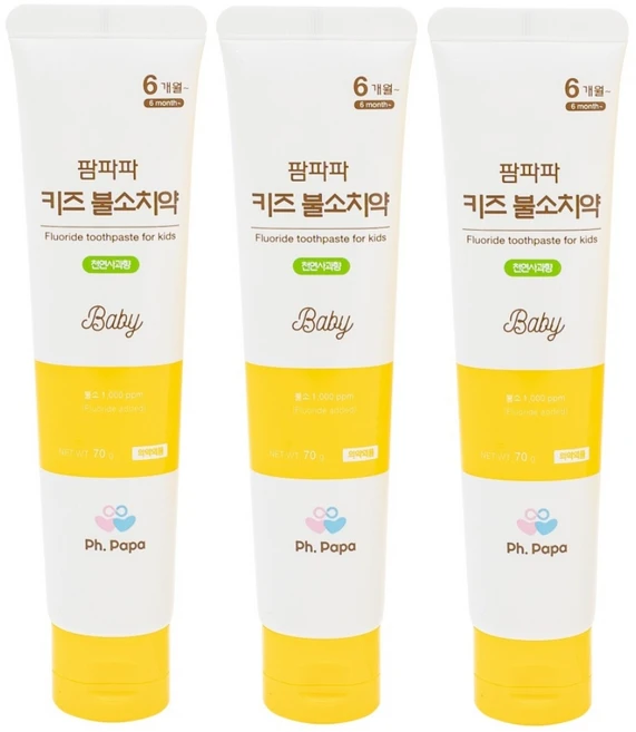 팜파파 1000ppm 키즈(아기) 불소 치약, 70g, 3개 - 쿠팡
