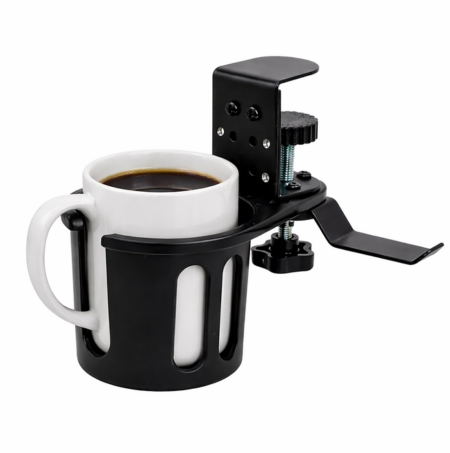 익스오더 책상 무타공 360도 회전 가방걸이 컵홀더, 블랙, 1개