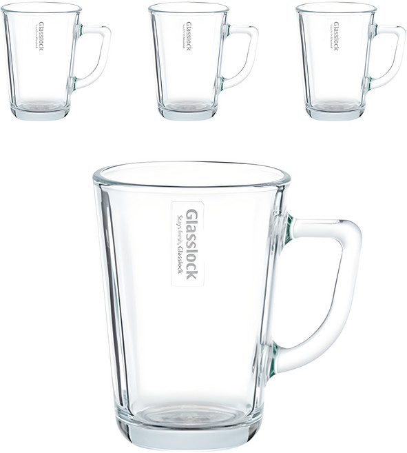 글라스락 내열 강화유리 홈카페 머그컵 350ml, 투명, 4개