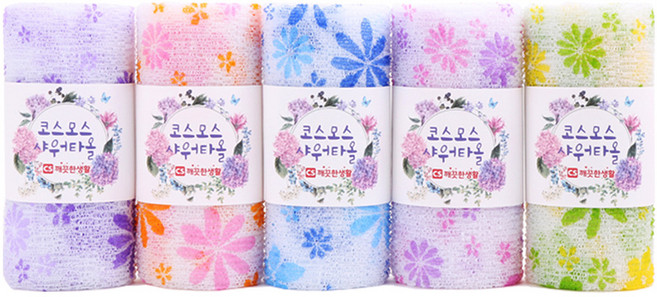 에브리 까슬 코스모스 샤워타올 5개입 1세트, 혼합색상, 1개