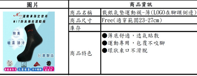 N-EASY 銀離子氣墊運動襪 薄款 尺寸23-27公分 運動專用 吸濕排汗 除臭 台灣製造, 1個
