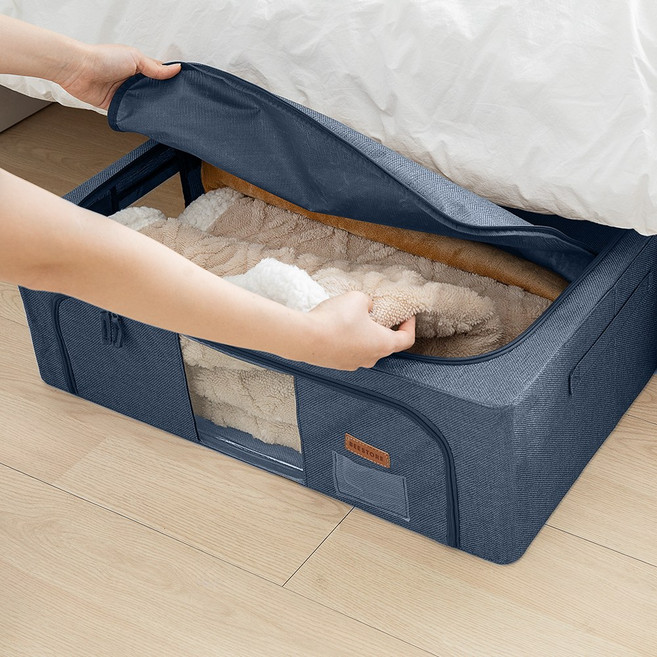 비스토어 언더베드 리빙박스 이불 정리 보관 가방 패브릭 부직포 침대 밑 수납 박스 정리함, 2개, 네이비