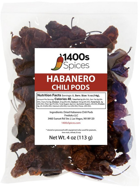 1400년대 스파이스의 건조 하바네로 고추 113그램 4oz Dried Habanero Peppers, 113.4g, 1개