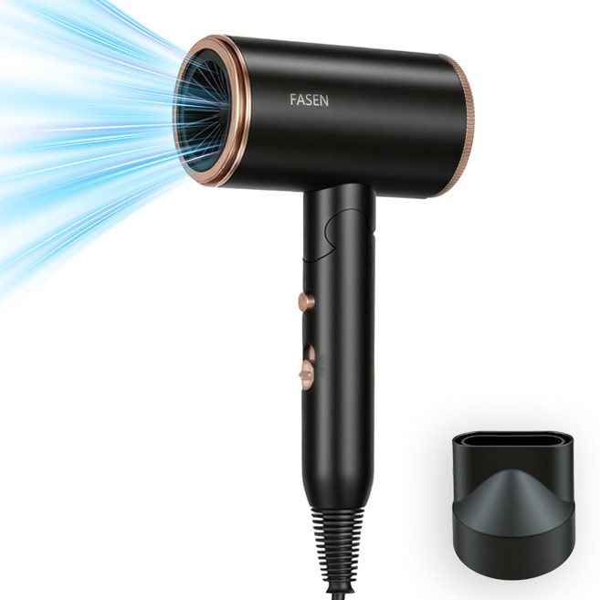 SEVOREN 헤어 드라이기 고출력 접이식 헤어 드라이어 음이온 보호 빠른 건조 경량 헤어드라이어, 블랙골드, T17A