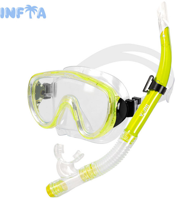 인피아 멀티 피스 스노쿨링 마스크 프리다이빙 스노쿨링 세트, 아쿠아옐로우