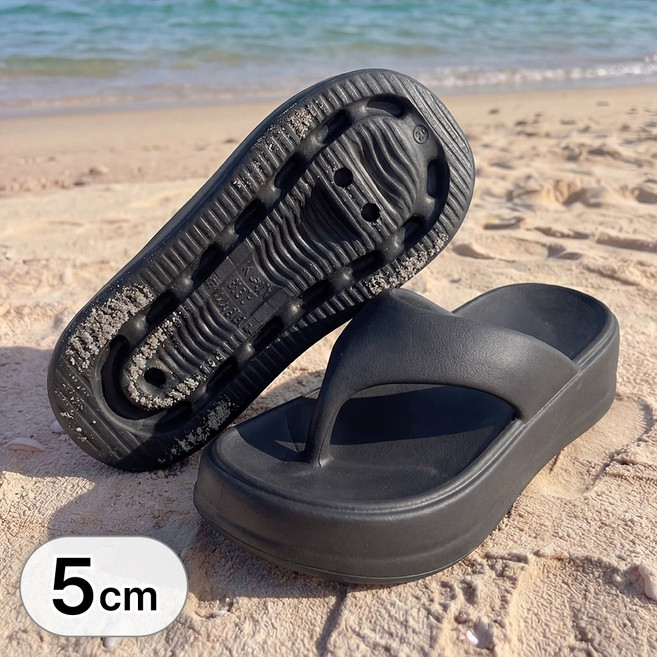 라뷰드 여성 키높이 쿠션 쪼리 방수 슬리퍼 편안한 여름 키높이 통굽 플랫폼 신발 발편한 해변 물놀이 욕실 샌달 가벼운 굽높이 샌들 5cm