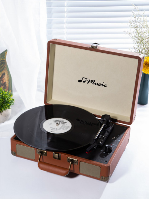 휴대용 턴테이블 블루투스 차박 빈티지 스피커 라디오 내장 축음기 야외, E_블랙 블랙 고무 블루투스 U 모델, 단일 모델