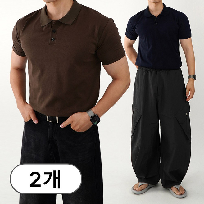 1+1 버튼 남자머슬핏반팔 머슬핏카라티