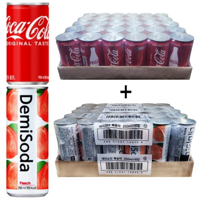 코카콜라190ml(30캔) + 데미소다 피치250ml(30캔) 60캔, 60개, 190ml