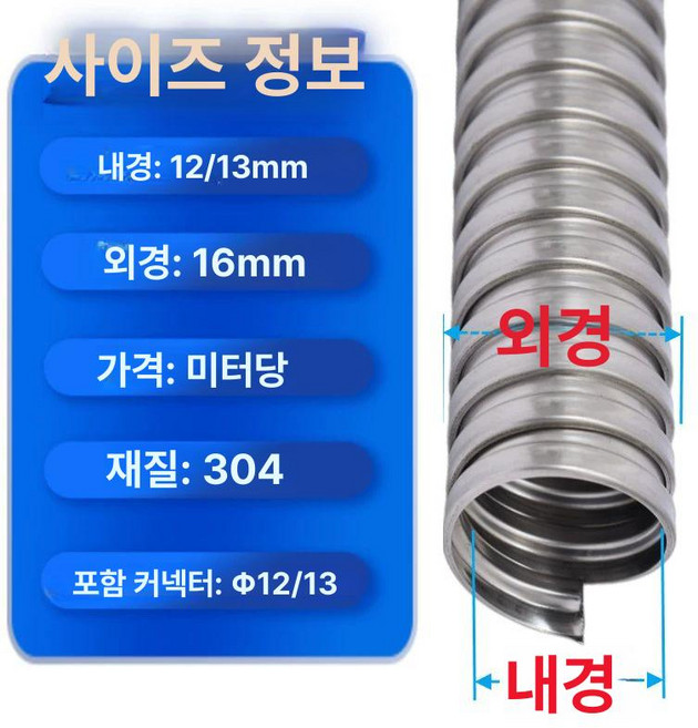스텐배관 304배관 스텐호스 주름관 파형관 보일러, 1개, 기본 색상