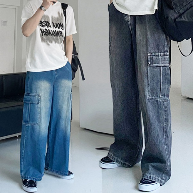 샌드 데일리 S-2XL 카고 브러쉬 와이드 데님 팬츠 청바지