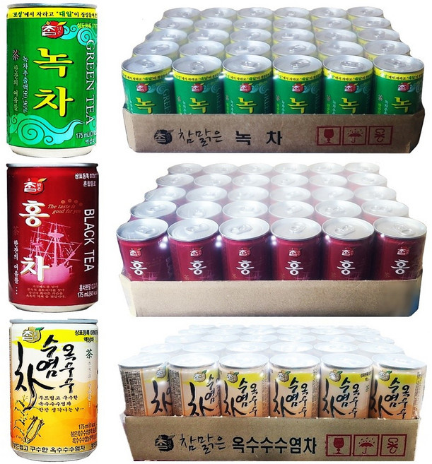 참맑은 캔 3종세트 175ml 90캔 (녹차(30캔) + 홍차(30캔) + 옥수수수염차(30캔)), 90개