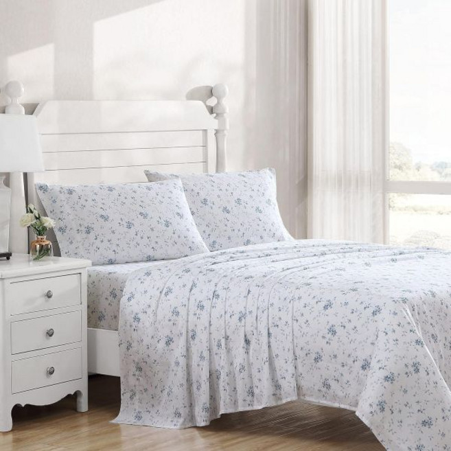 Laura Ashley Home 새틴 컬렉션 시트 세트 100% 면 주름 방지 원단 킹 에비