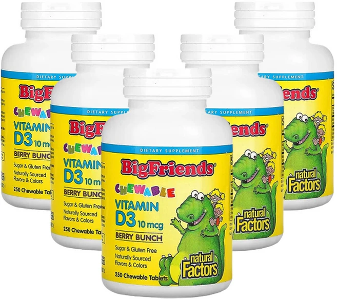 네츄럴펙터 빅프렌즈 츄어블 비타민D3 베리 번치 10mcg 츄어블, 5팩, 250정 - 쿠팡