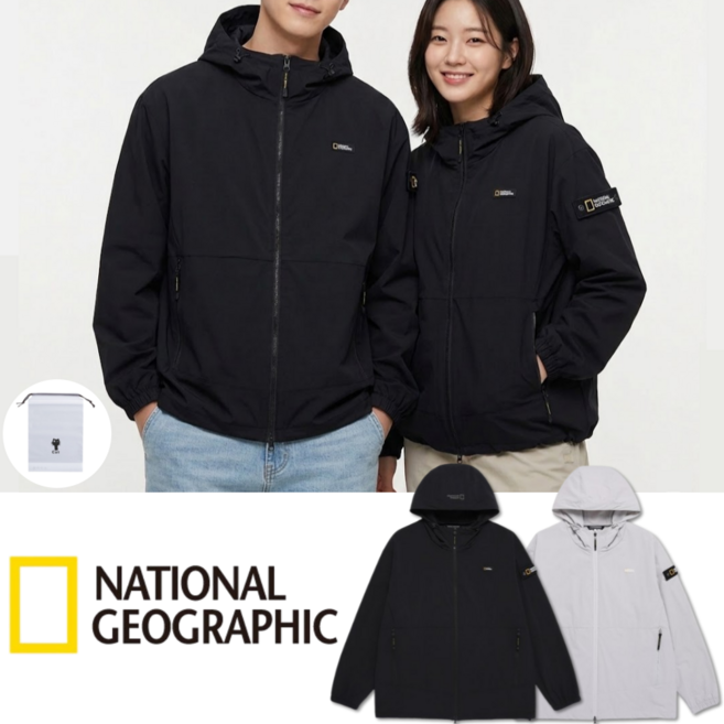 (정품) 내셔널지오그래픽 바람막이 점퍼 남녀공용 잠바 간절기 자켓 + Buyways 파우치