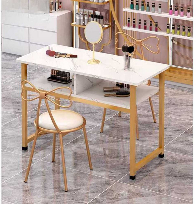 네일시술대 1인용 네일 철제 작업대 투명 뷰티샵 책상, 1개, 80cm (화이트 금색 프레임)