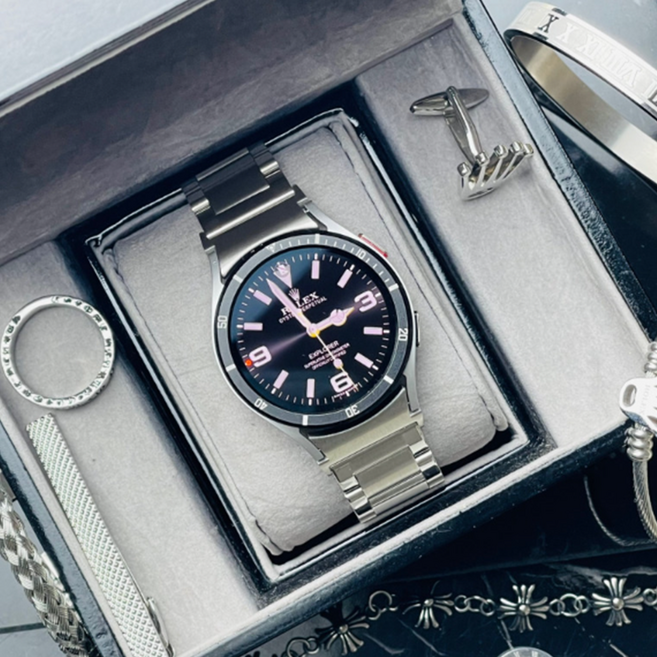 모던자켓 갤럭시워치 클래식 프리미엄 메탈 스트랩+베젤링 세트, 1세트, 더까리하네 실버