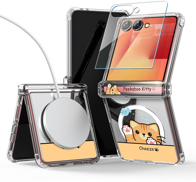 이디즌 갤럭시 Z플립7 케이스 클리어 맥세이프 힌지보호 커버 링크 젤하드 에어백 하이브리드 빼꼼 디자인