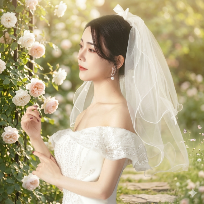 리본 베일 면사포 숏베일 웨딩베일 브라이덜샤워 소품, 1개, 화이트 리본