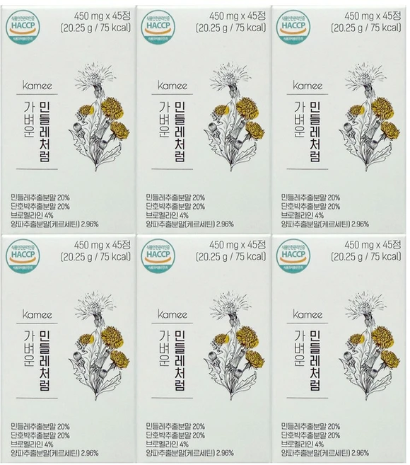 카미 가벼운 민들레처럼 450mg x 45정 6개 - 쿠팡
