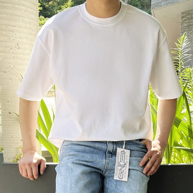 아트라이브 남자반팔티 무지 오버핏 두꺼운 레이어드 10수 반팔 흰 티