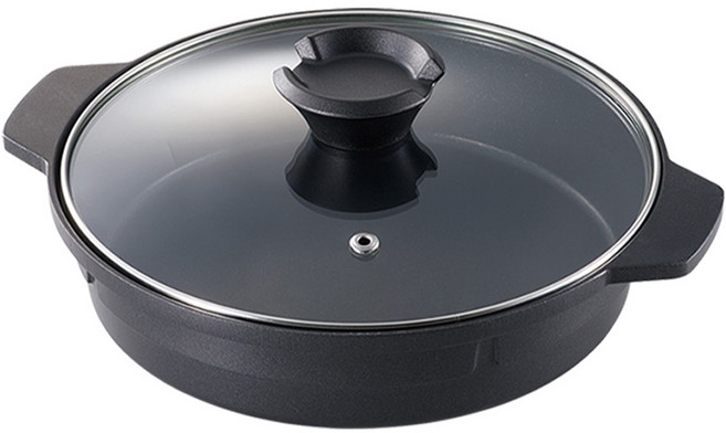 이와타니 주니어 멀티 플레이트 양수냄비 글래스 뚜껑 포함 CB-P-JRMG, 블랙, 1개, 258mm