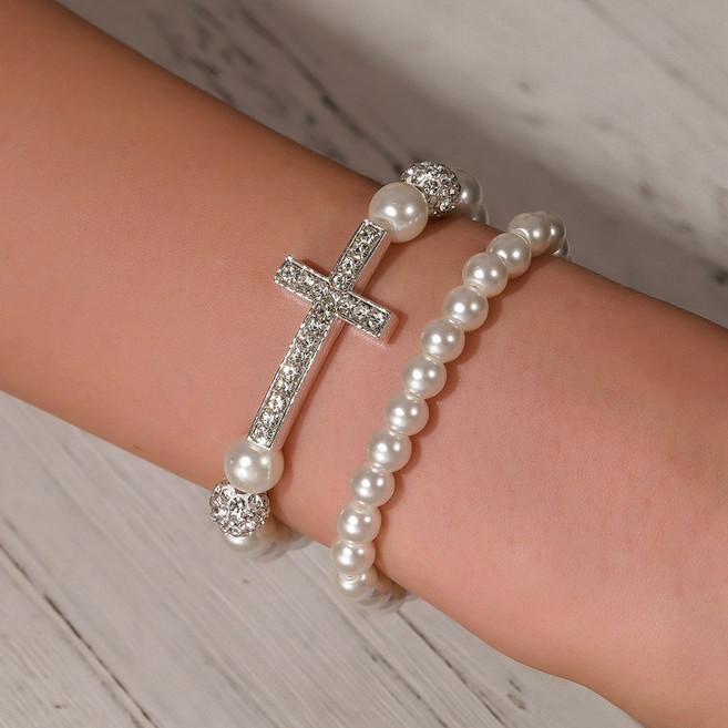 진주 묵주팔찌 2개입 기도 천주교 성물 천주교 십자가 팔찌